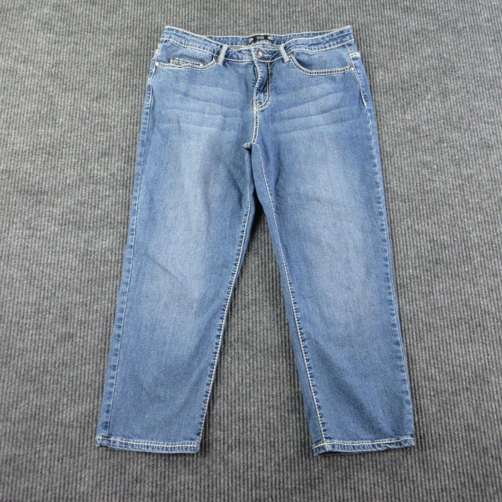 Tru Luxe Jeans Womens 14 Blue Straight Mid Rise Stretch Denim Studded 34x23.5*
